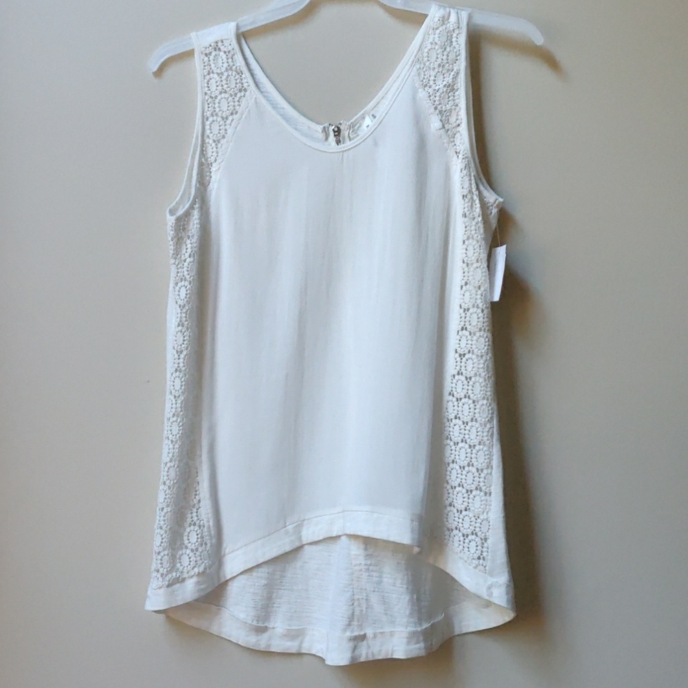 NEW MURMUR Lace Inset Sleeveless Top White M